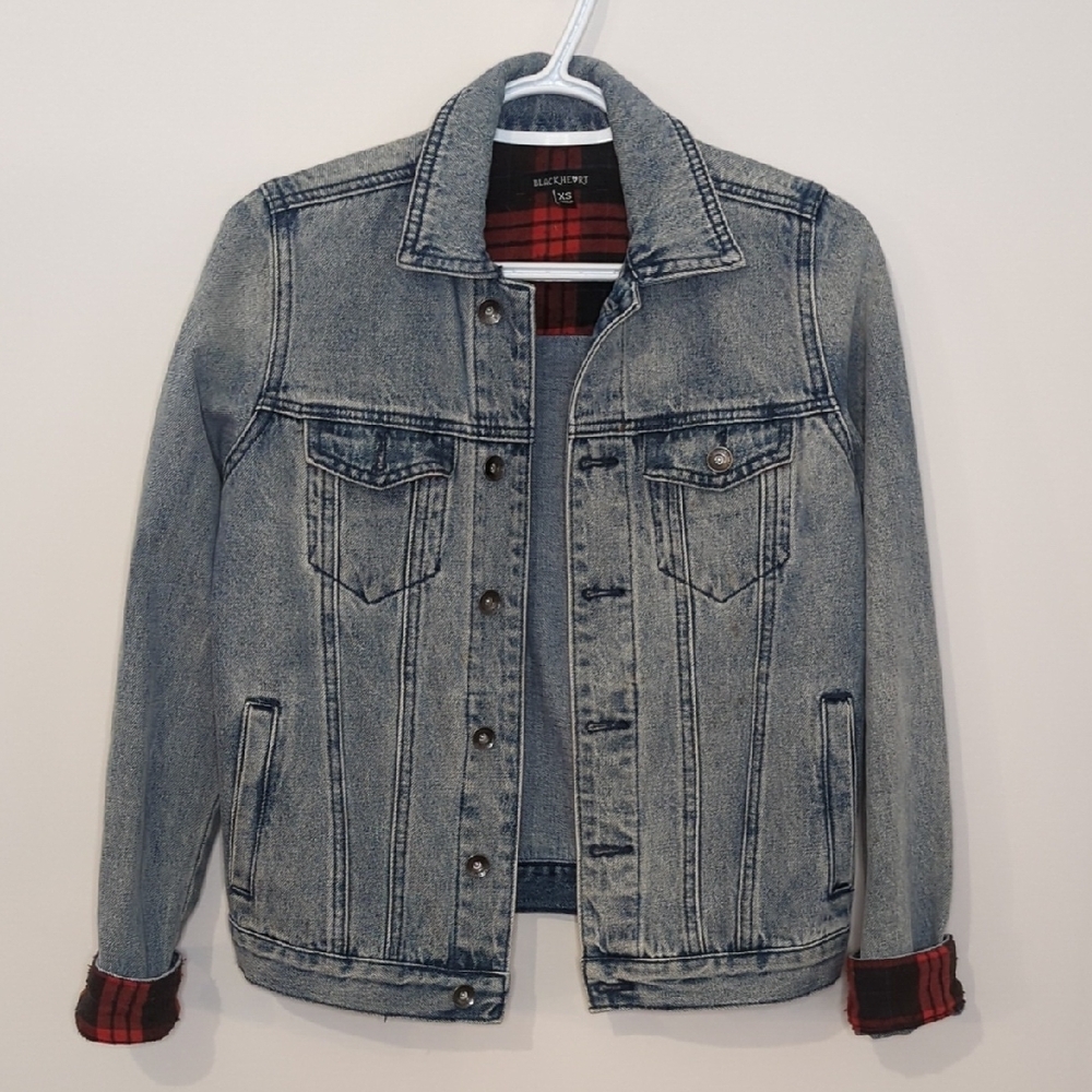 Blue Denim Jacket with Red Accents